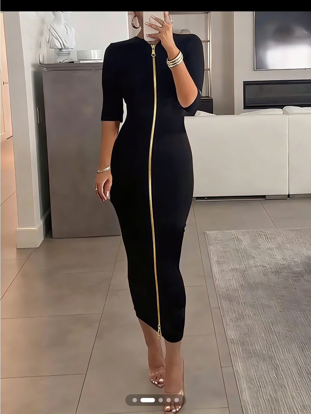 STYLEWE Black Midi Dress with Front Zip
